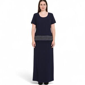 SCARLETT Women's Maxi Dress Large Navy Polyester Spandex Formal Embroidered